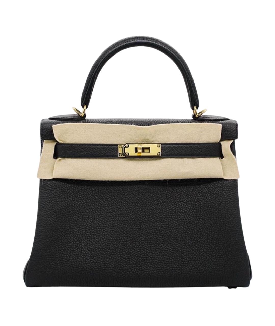 HERMES Черная кожаная сумка с короткими ручками, фото 1