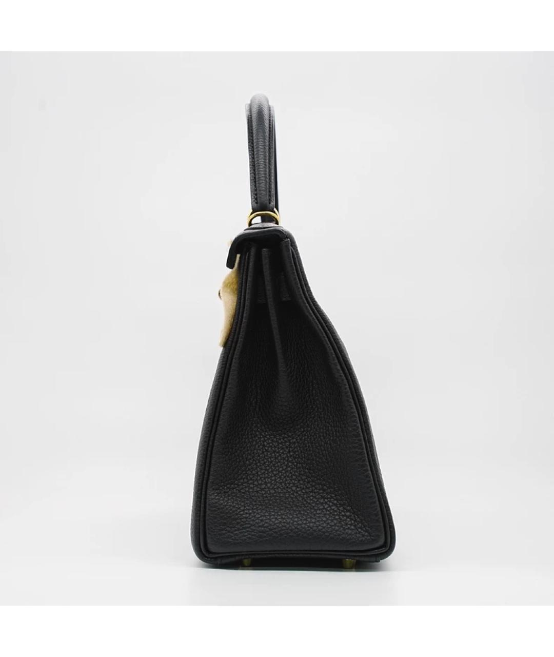 HERMES Черная кожаная сумка с короткими ручками, фото 5