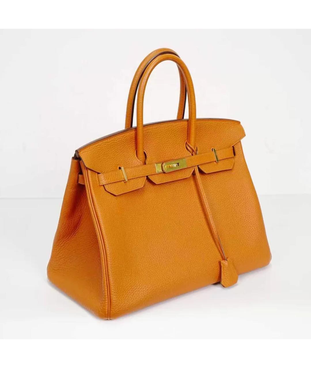 HERMES Оранжевая кожаная сумка с короткими ручками, фото 6
