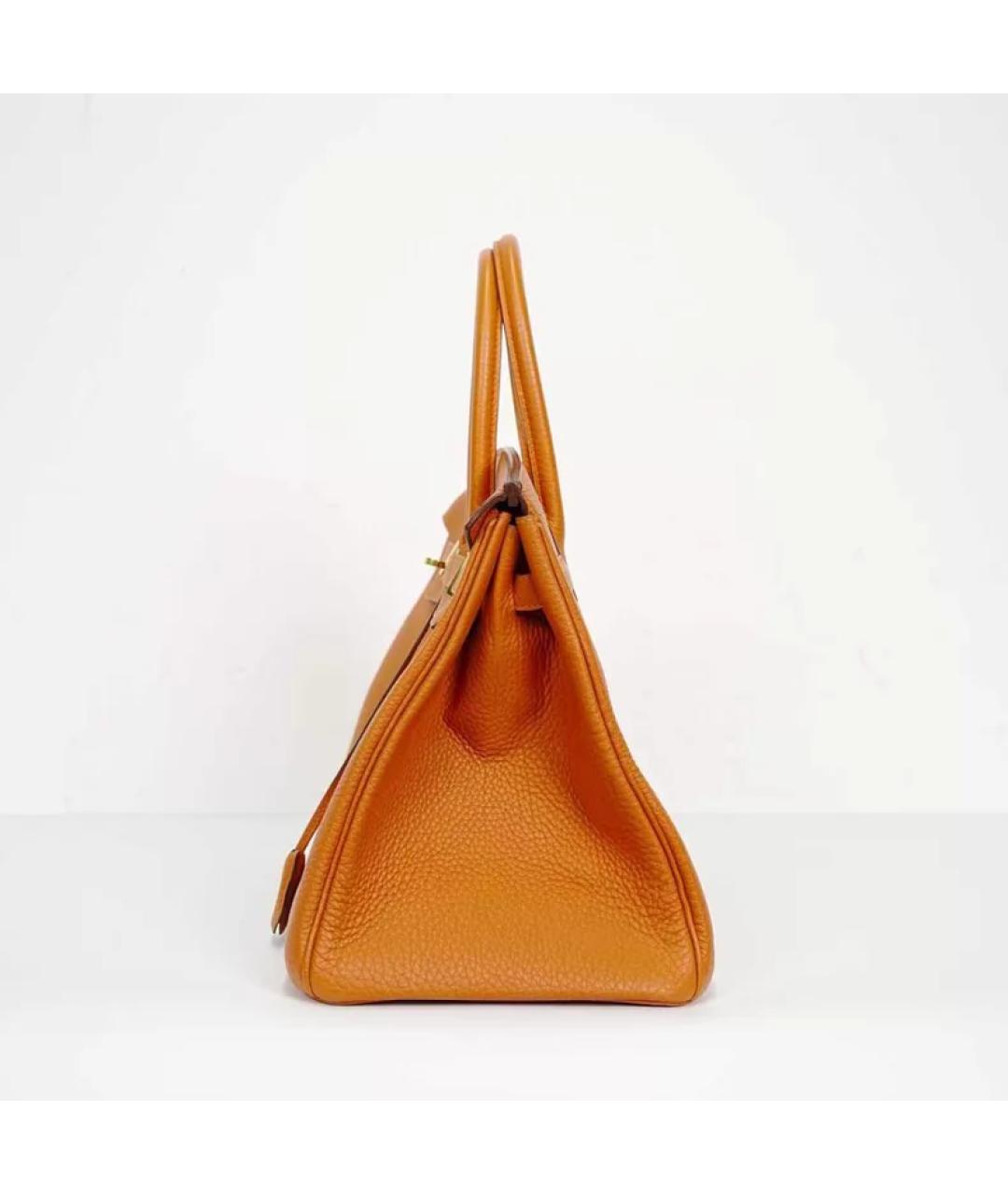 HERMES Оранжевая кожаная сумка с короткими ручками, фото 4