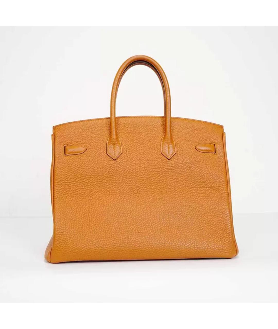 HERMES Оранжевая кожаная сумка с короткими ручками, фото 3