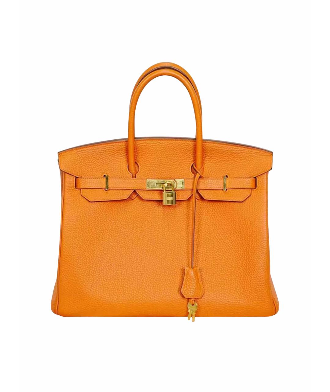 HERMES Оранжевая кожаная сумка с короткими ручками, фото 1