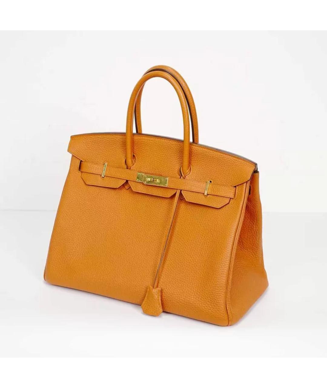 HERMES Оранжевая кожаная сумка с короткими ручками, фото 2