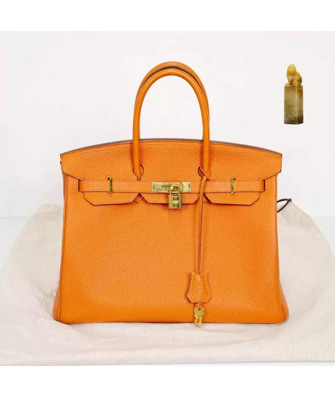 HERMES Оранжевая кожаная сумка с короткими ручками, фото 10