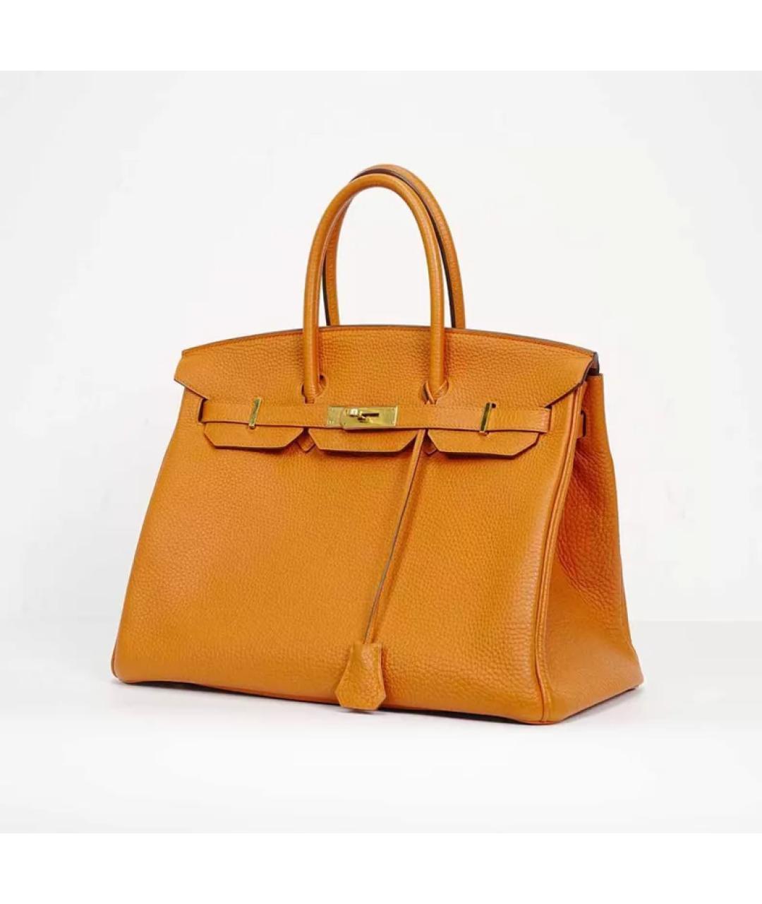 HERMES Оранжевая кожаная сумка с короткими ручками, фото 5
