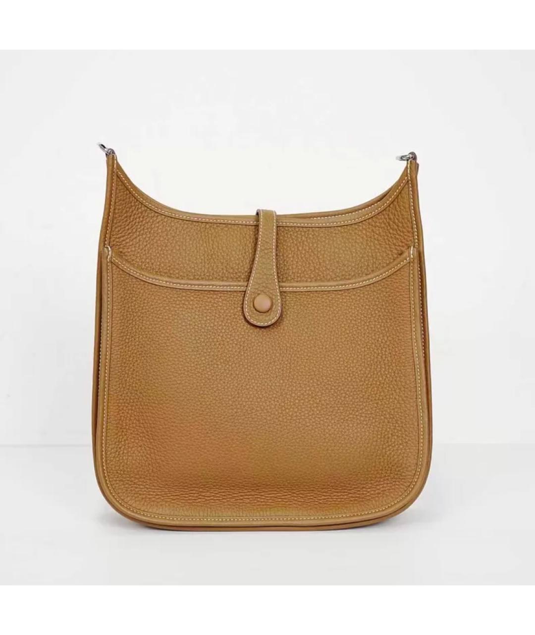 HERMES Коричневая кожаная сумка с короткими ручками, фото 4