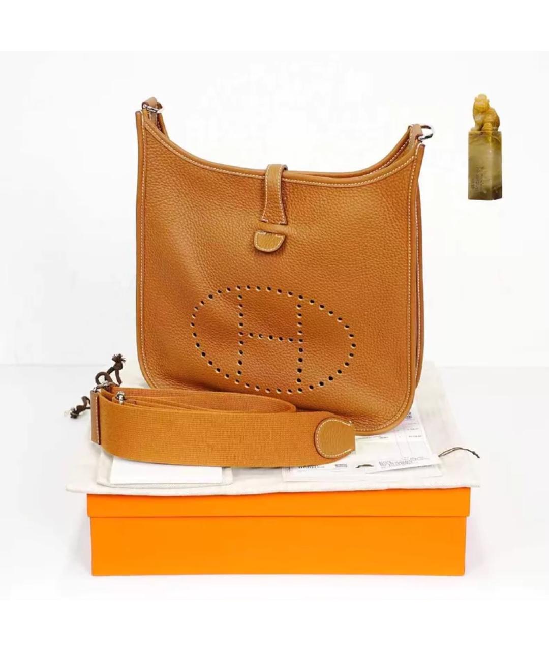 HERMES Коричневая кожаная сумка с короткими ручками, фото 9