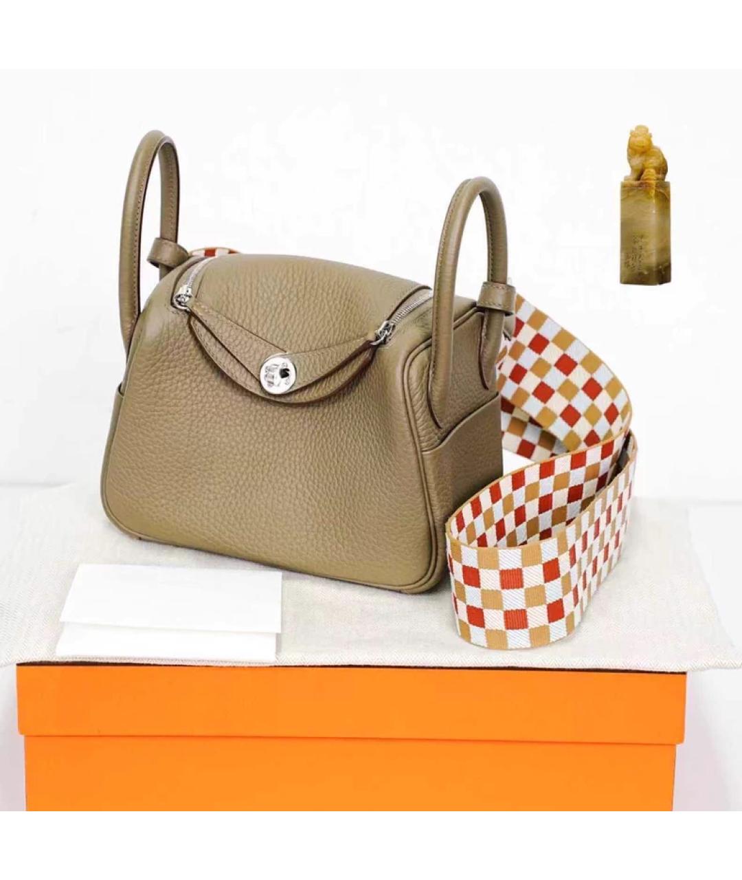 HERMES Серая кожаная сумка с короткими ручками, фото 9