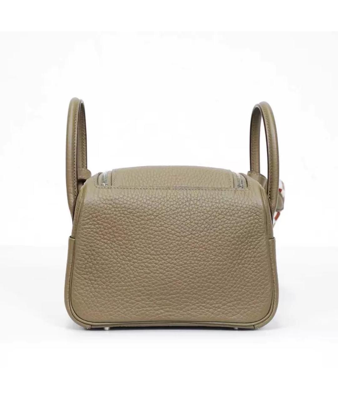 HERMES Серая кожаная сумка с короткими ручками, фото 3