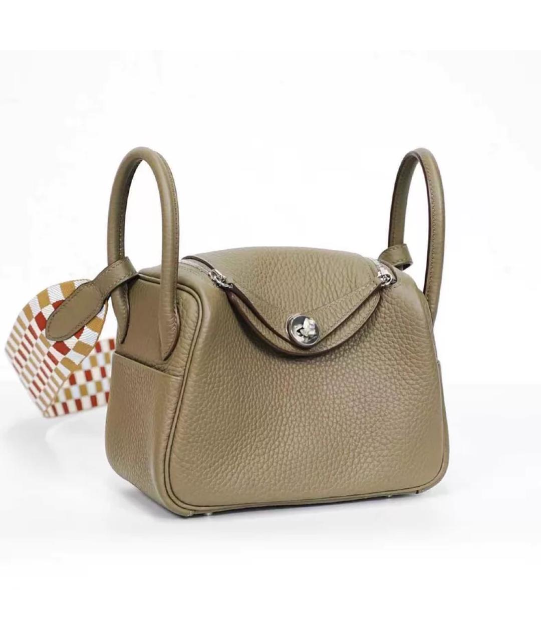 HERMES Серая кожаная сумка с короткими ручками, фото 7