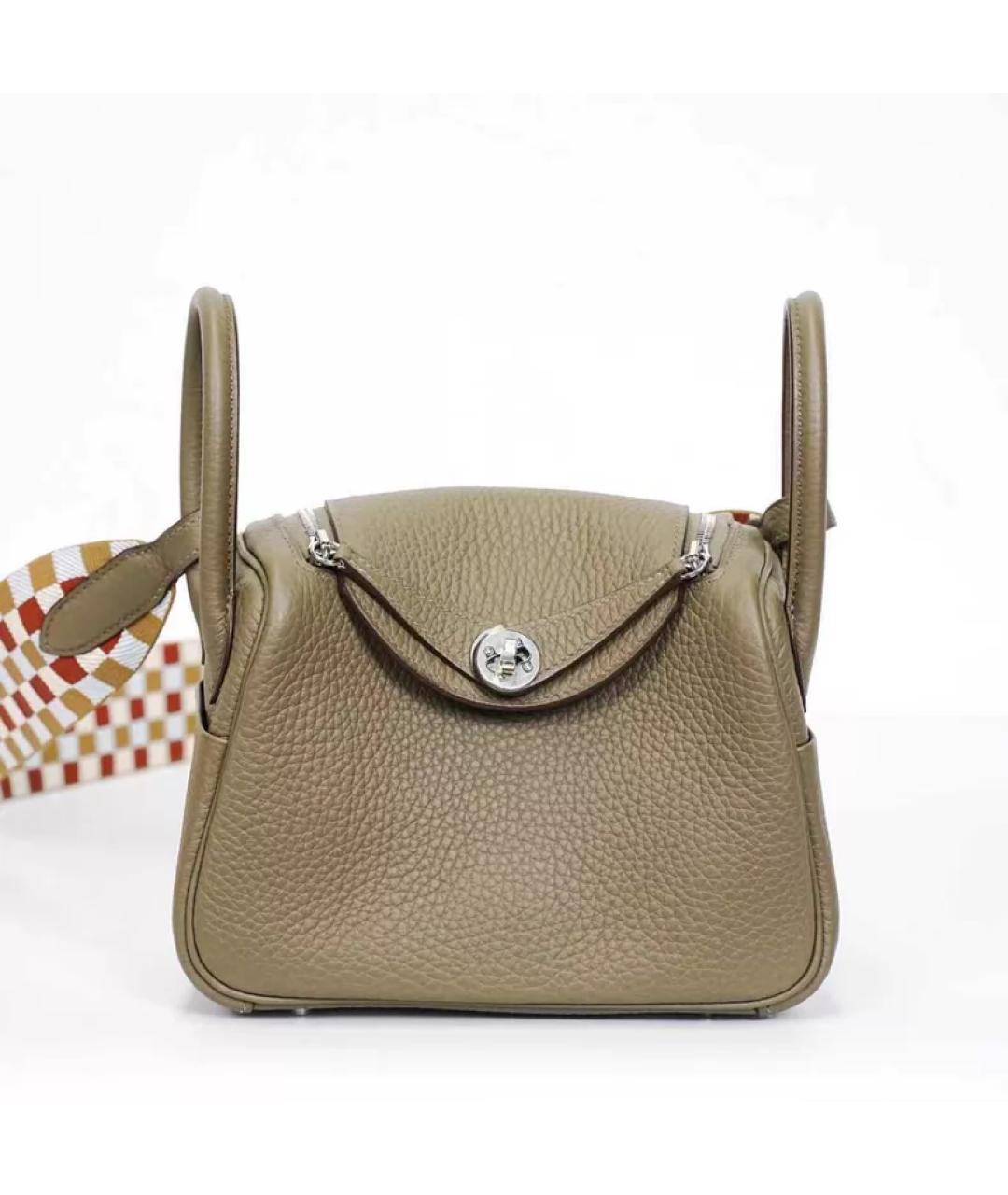 HERMES Серая кожаная сумка с короткими ручками, фото 10