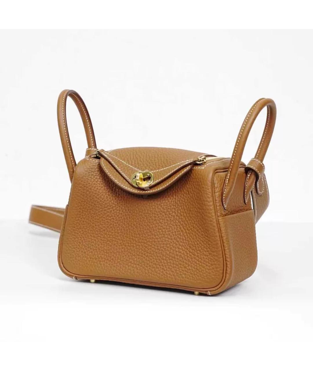 HERMES Коричневая кожаная сумка с короткими ручками, фото 2