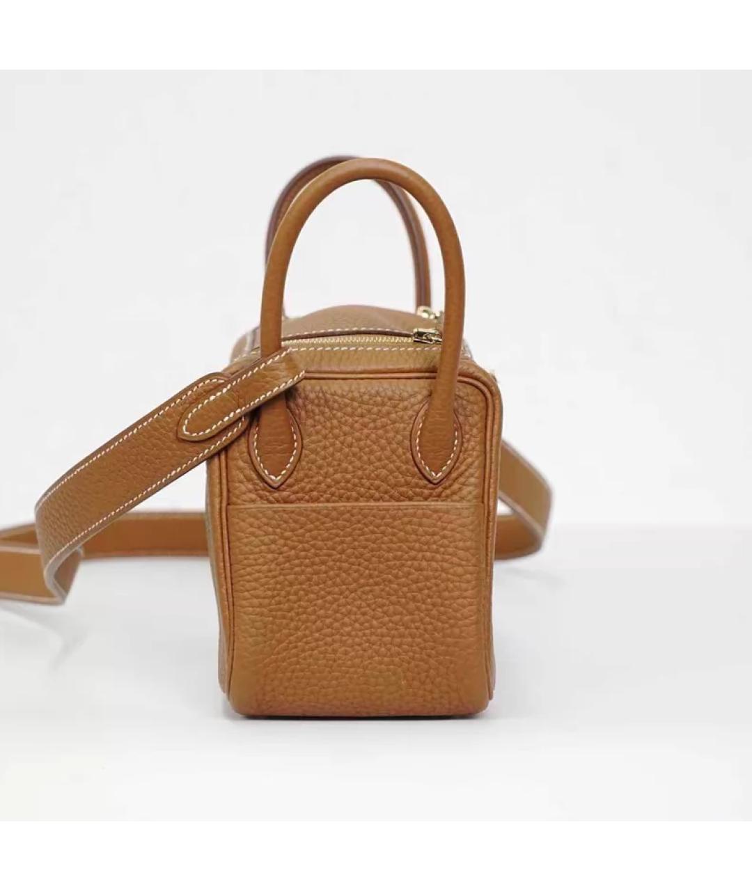HERMES Коричневая кожаная сумка с короткими ручками, фото 5
