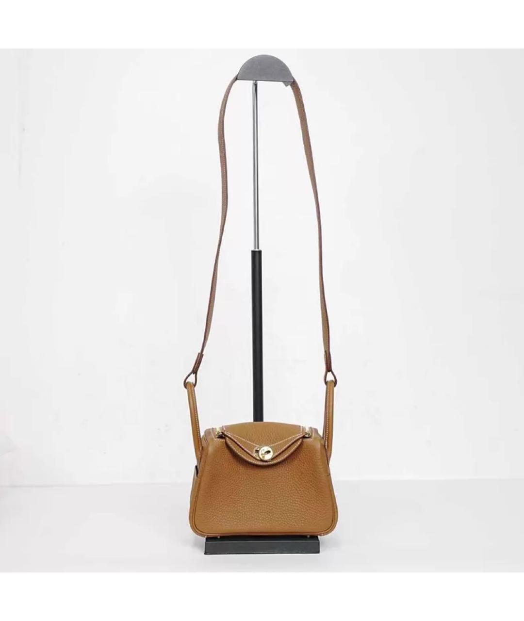 HERMES Коричневая кожаная сумка с короткими ручками, фото 9