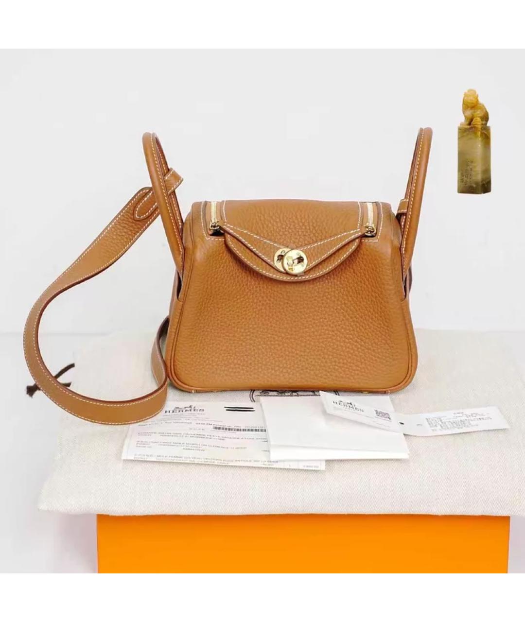 HERMES Коричневая кожаная сумка с короткими ручками, фото 10