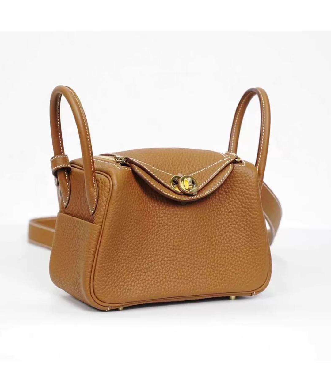 HERMES Коричневая кожаная сумка с короткими ручками, фото 3