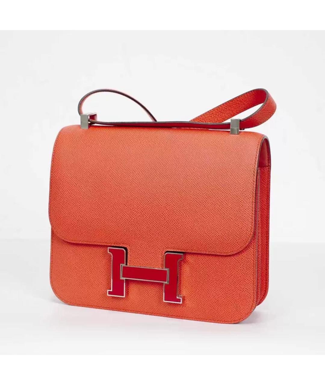 HERMES Оранжевая кожаная сумка через плечо, фото 7