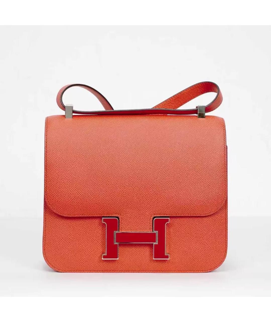 HERMES Оранжевая кожаная сумка через плечо, фото 10