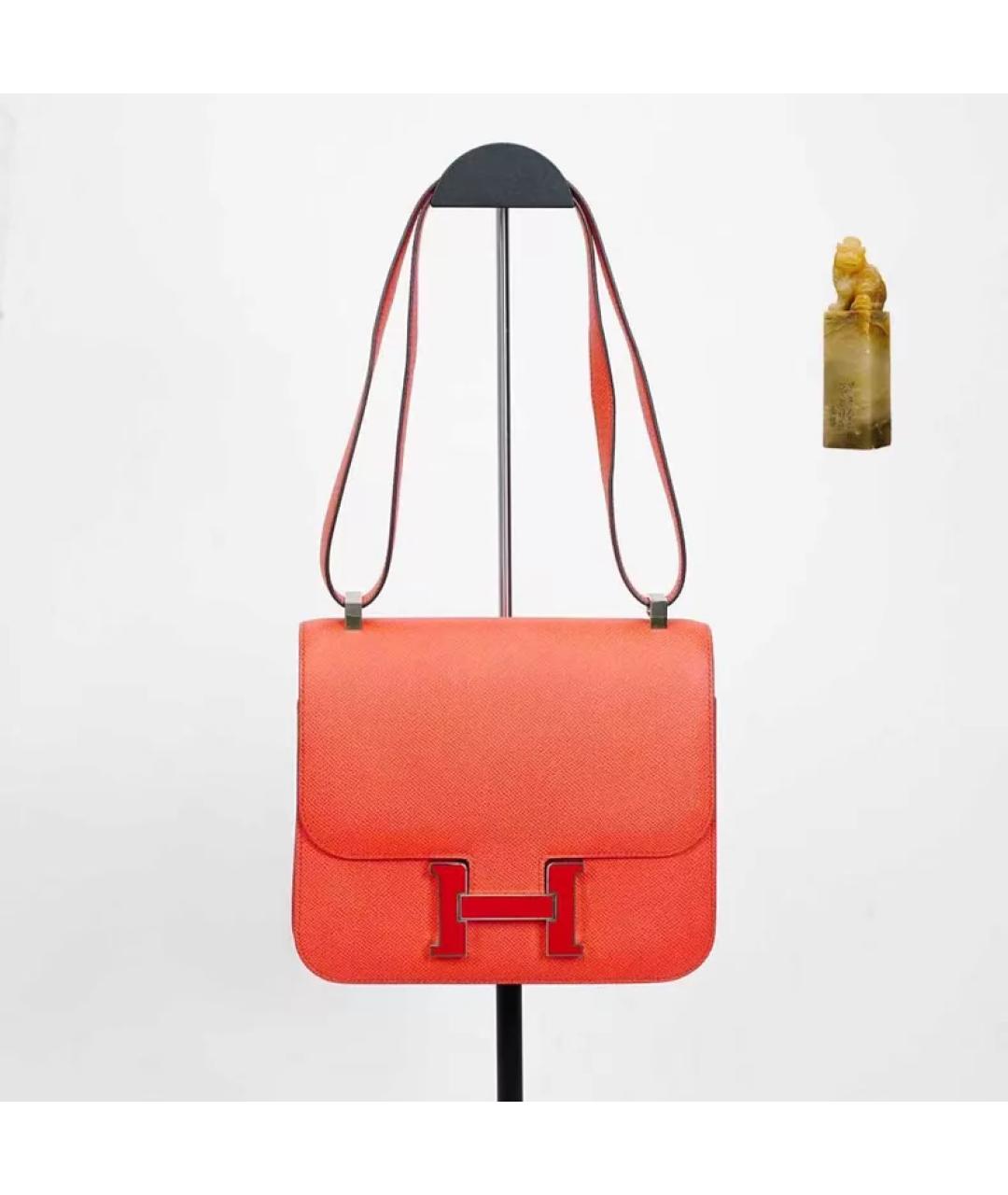HERMES Оранжевая кожаная сумка через плечо, фото 9