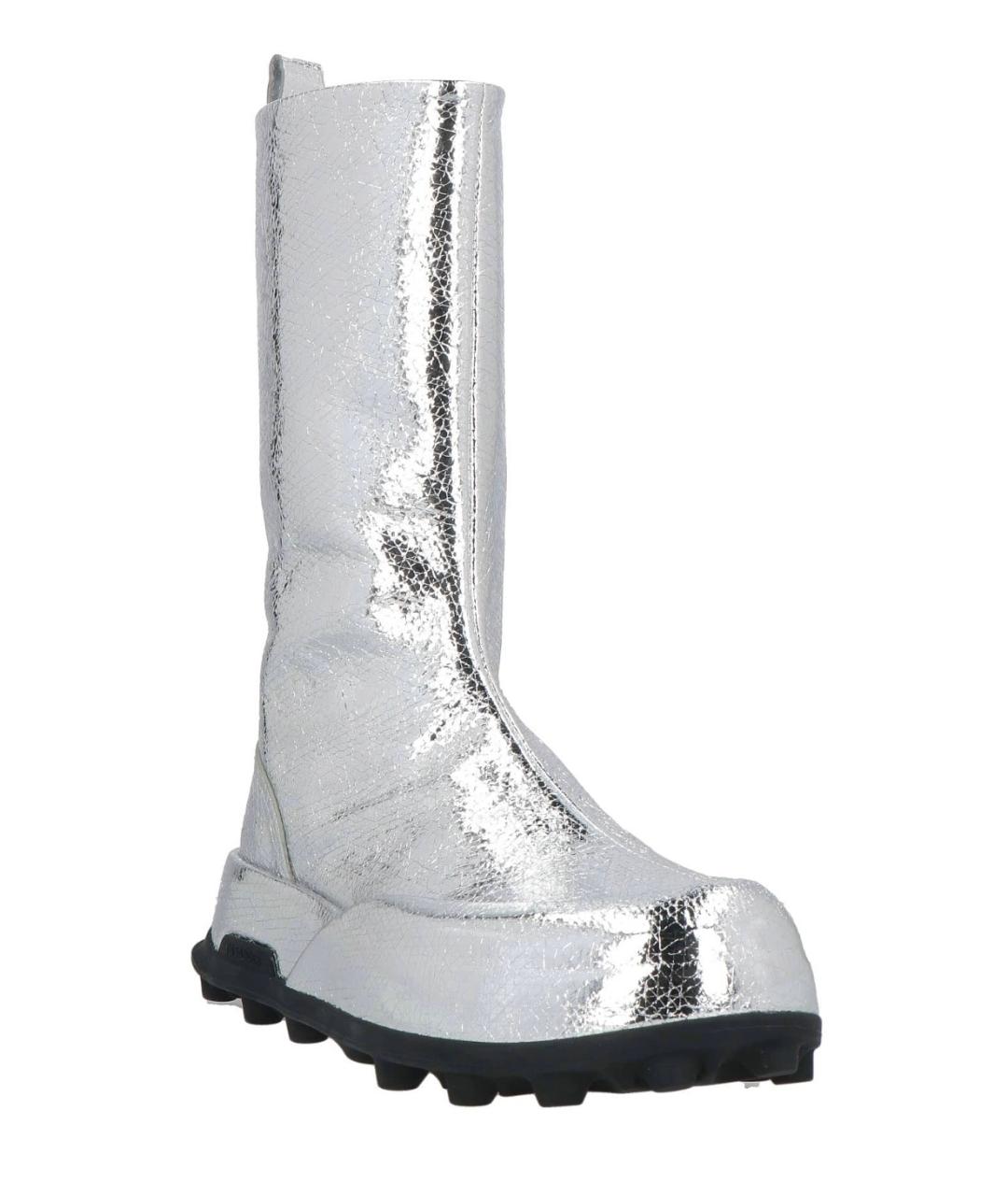 JIL SANDER Серебряные кожаные полусапоги, фото 2