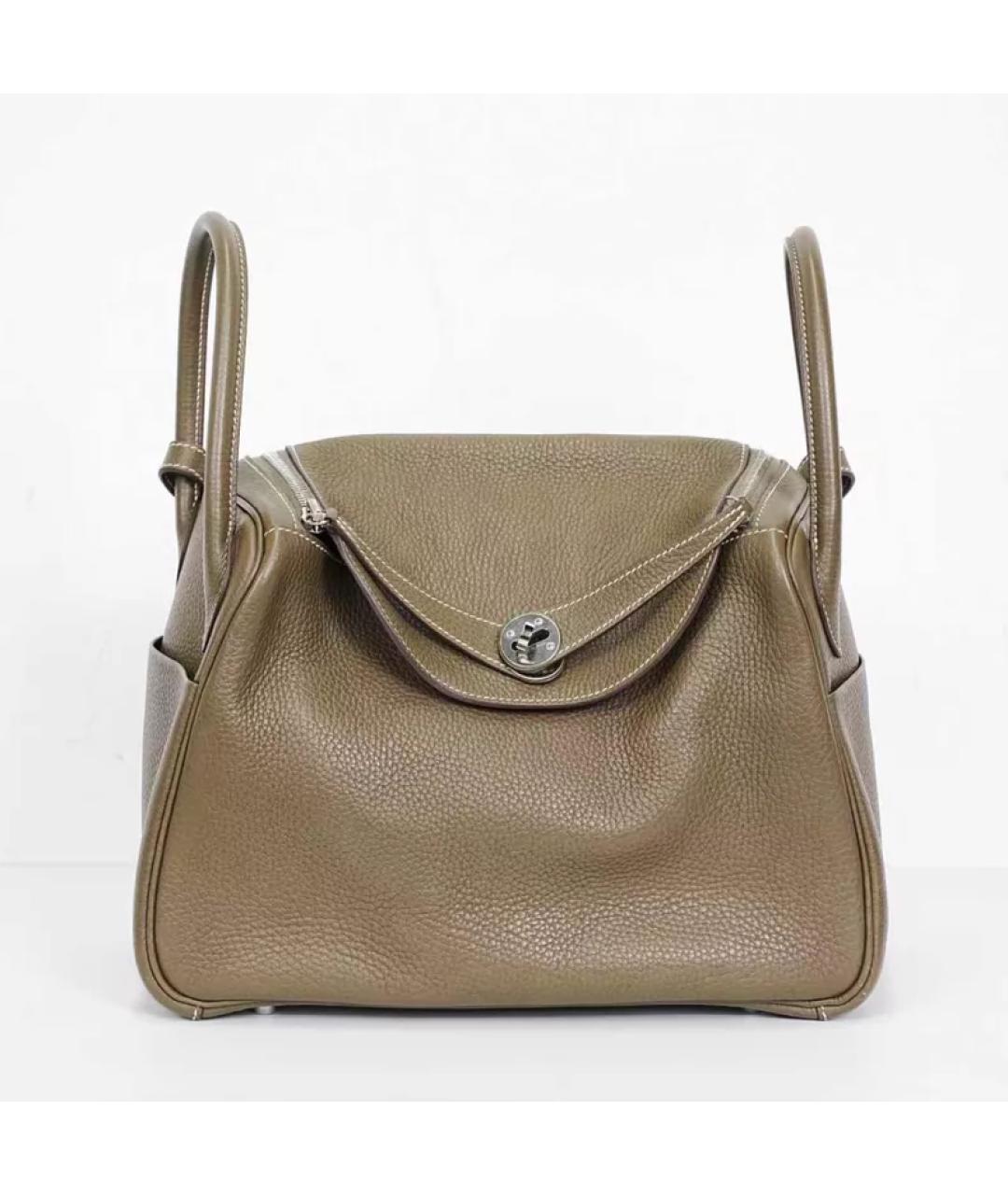 HERMES Серая кожаная сумка с короткими ручками, фото 10