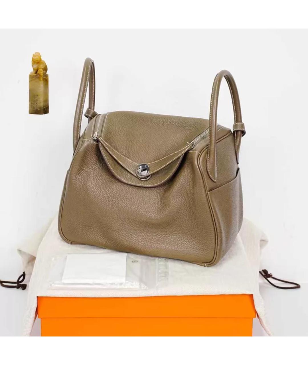 HERMES Серая кожаная сумка с короткими ручками, фото 9