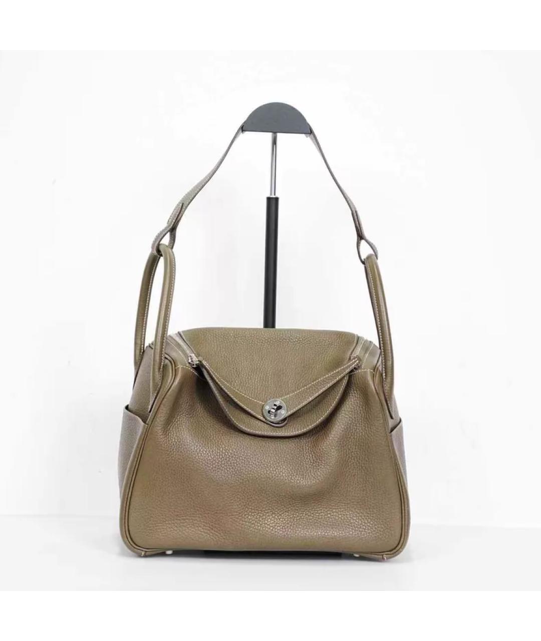 HERMES Серая кожаная сумка с короткими ручками, фото 2