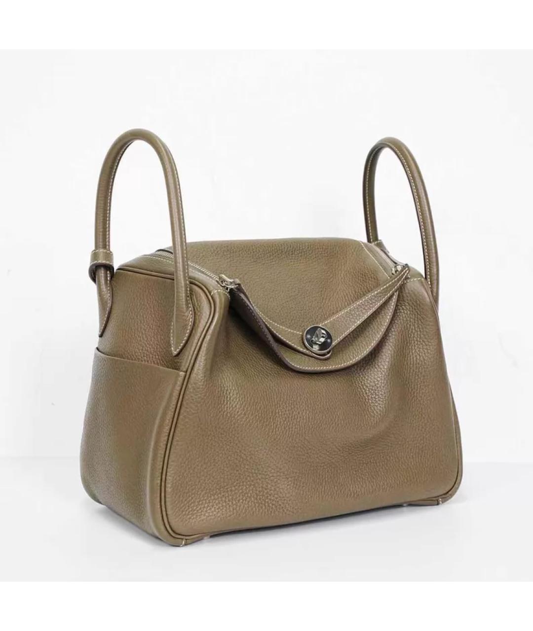 HERMES Серая кожаная сумка с короткими ручками, фото 4