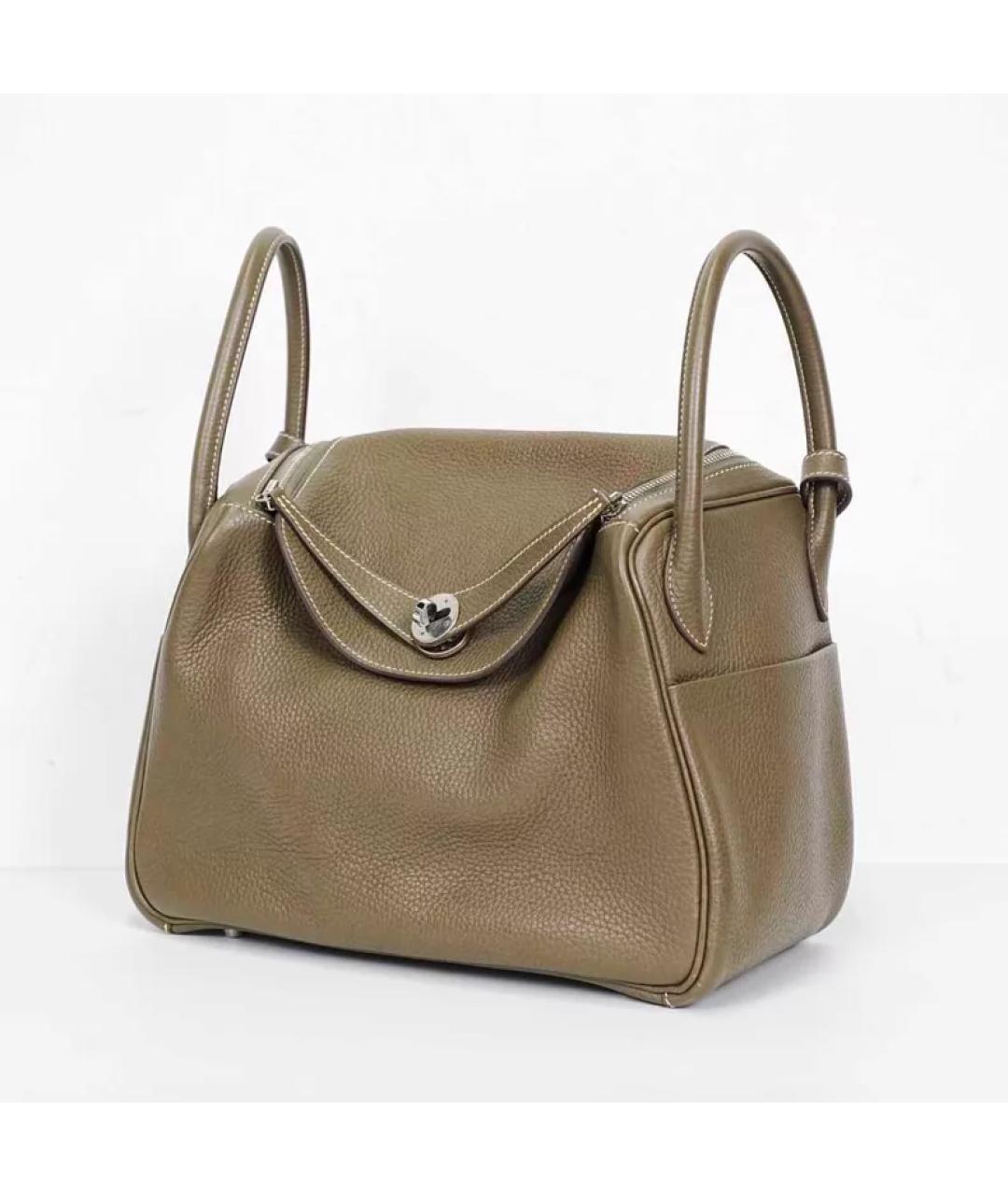 HERMES Серая кожаная сумка с короткими ручками, фото 3