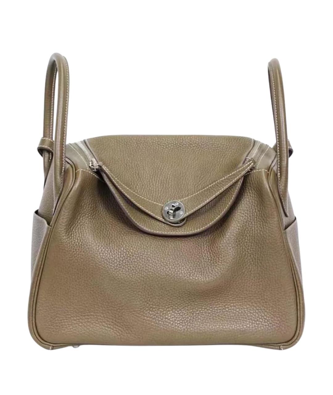 HERMES Серая кожаная сумка с короткими ручками, фото 1