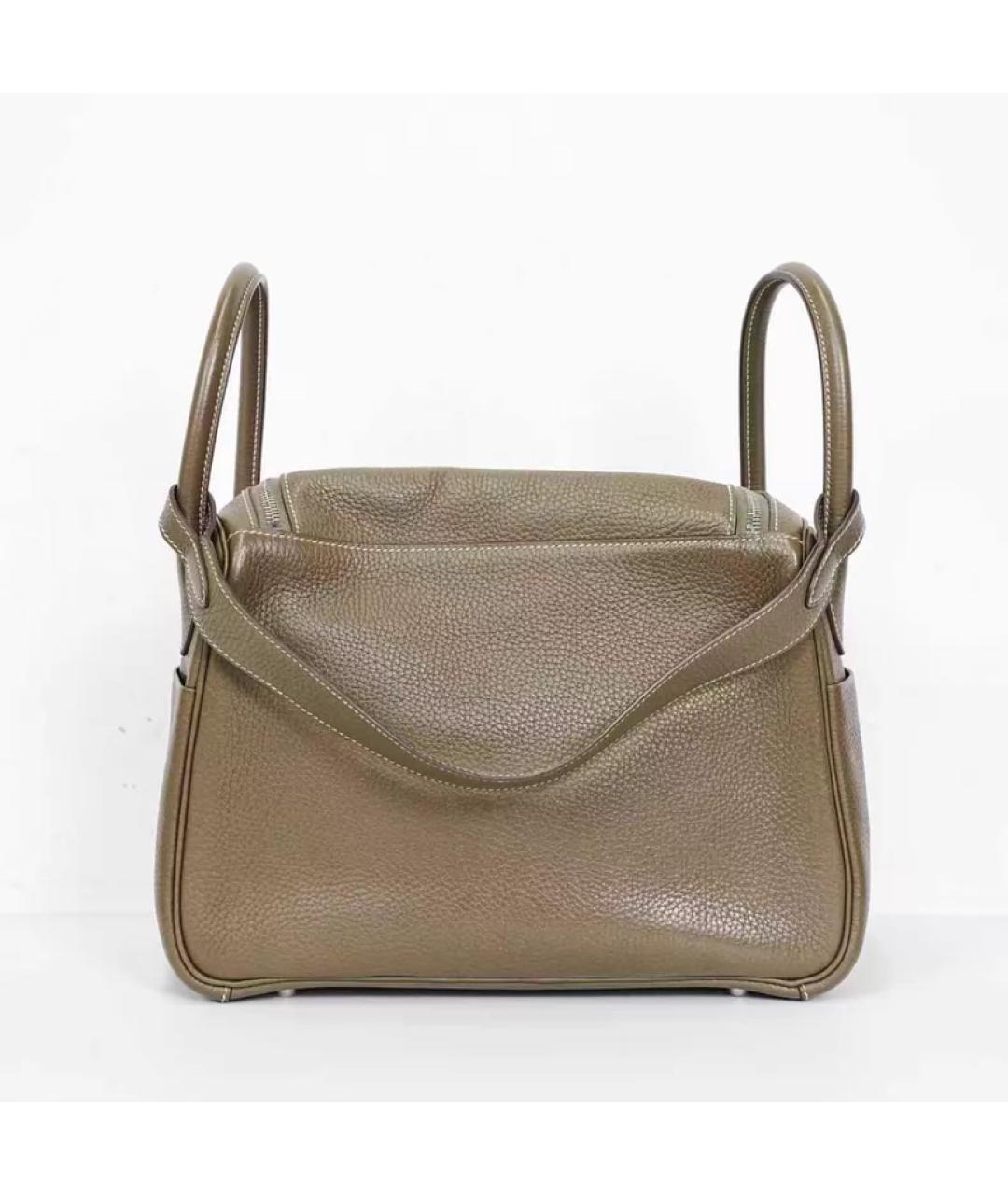 HERMES Серая кожаная сумка с короткими ручками, фото 7