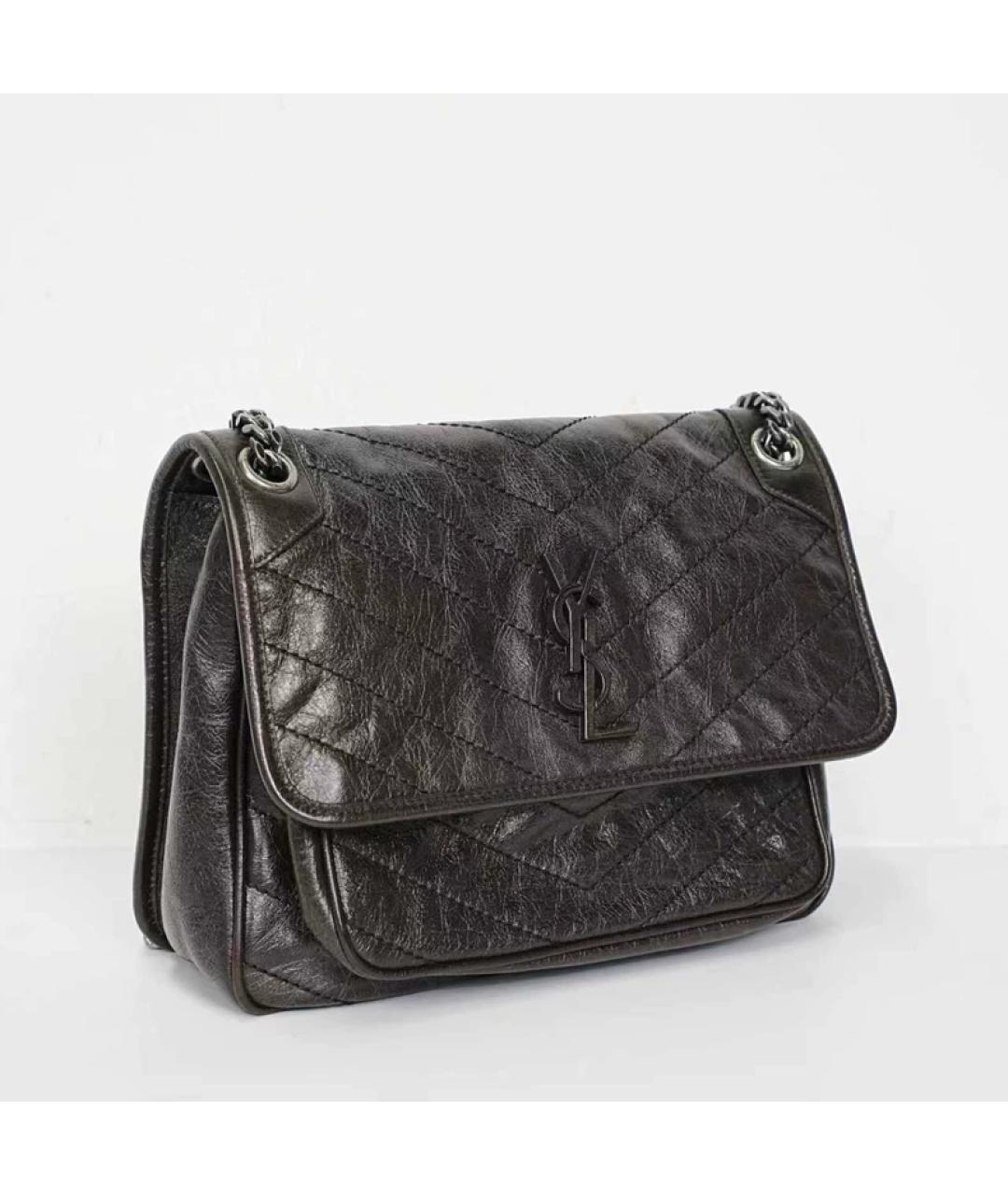 SAINT LAURENT Коричневая кожаная сумка через плечо, фото 2