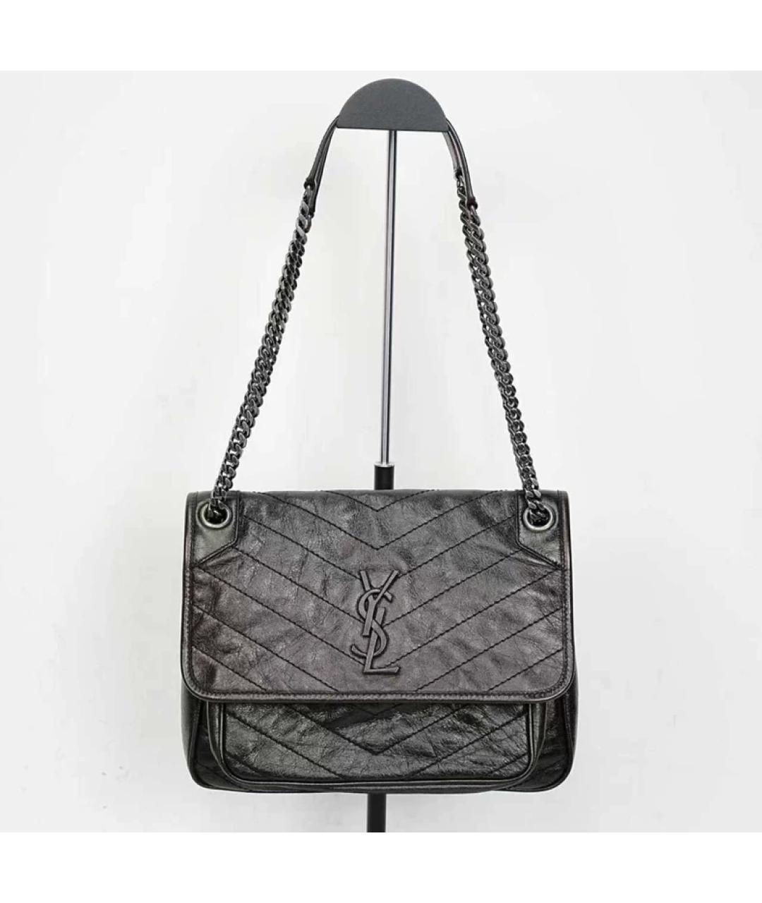 SAINT LAURENT Коричневая кожаная сумка через плечо, фото 3