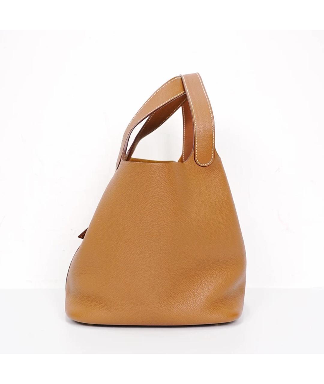 HERMES Коричневая кожаная сумка с короткими ручками, фото 4