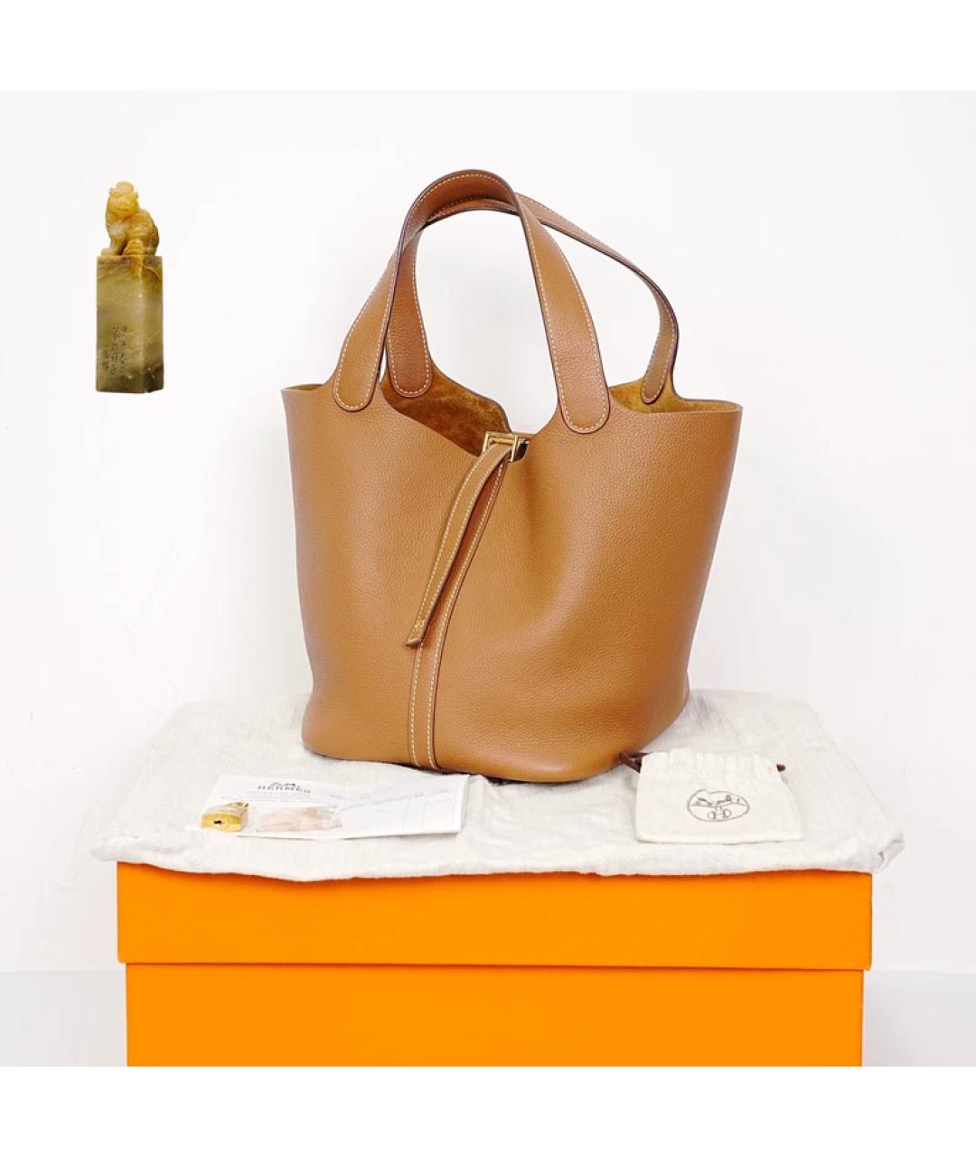 HERMES Коричневая кожаная сумка с короткими ручками, фото 9