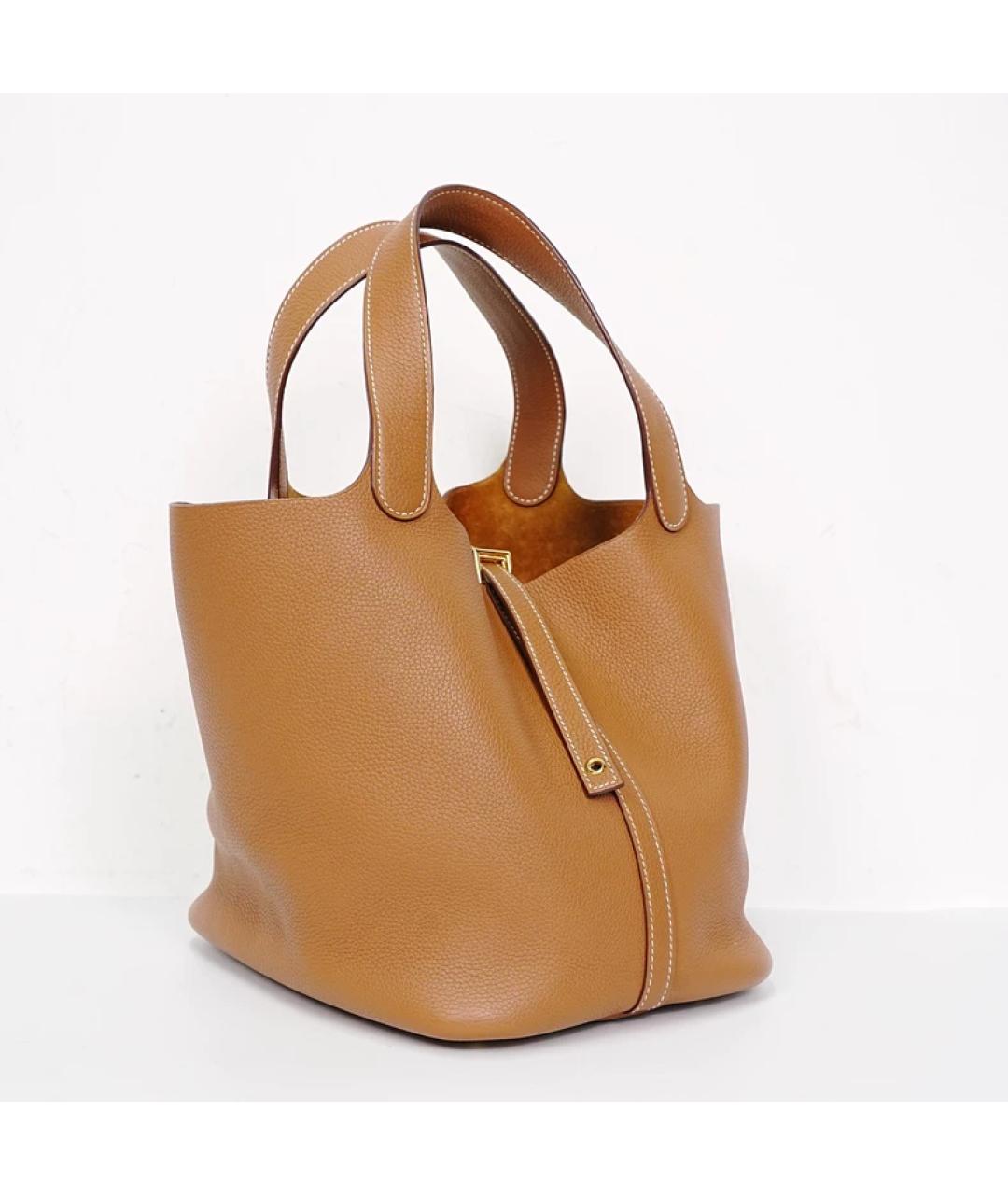 HERMES Коричневая кожаная сумка с короткими ручками, фото 5