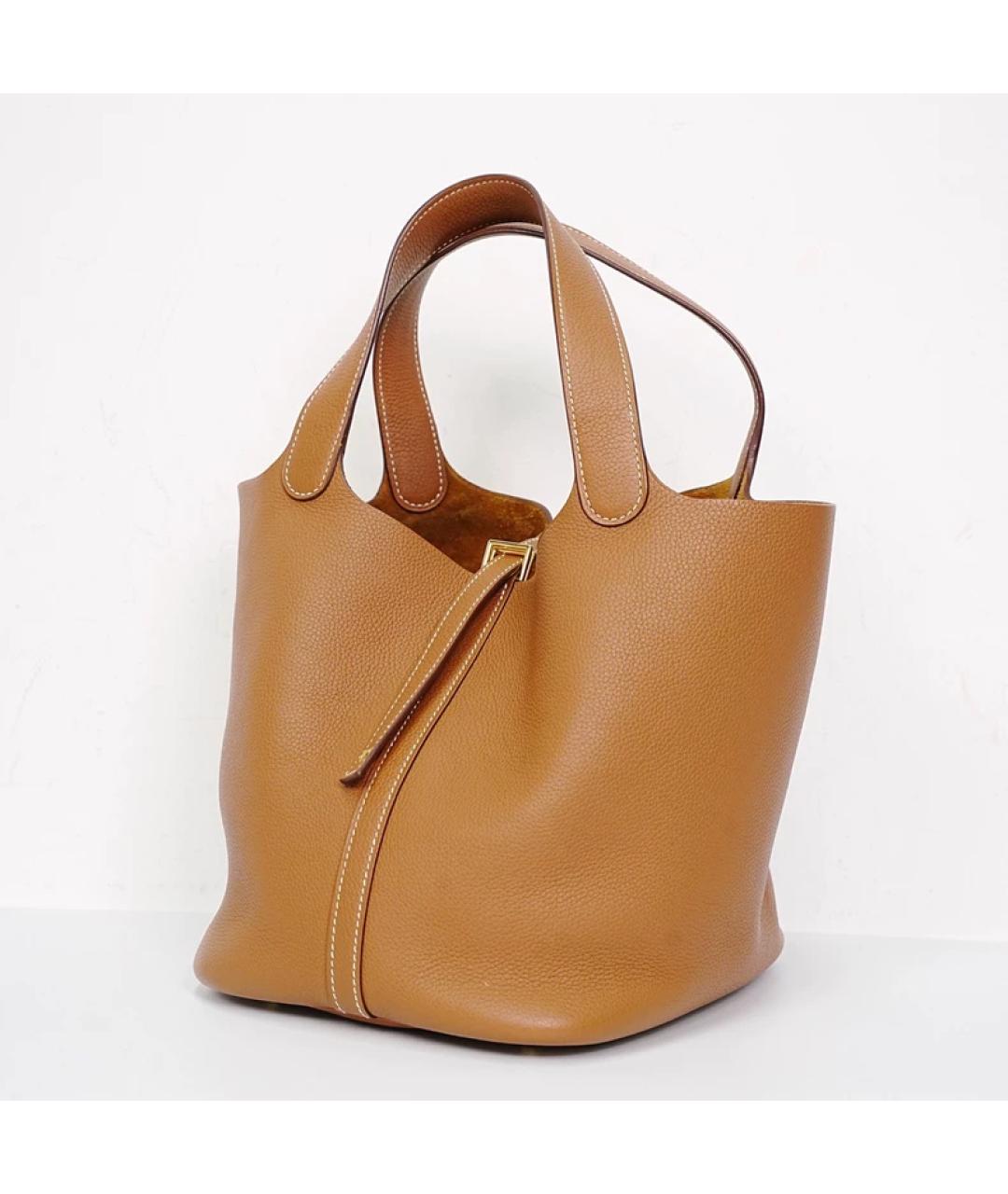 HERMES Коричневая кожаная сумка с короткими ручками, фото 3