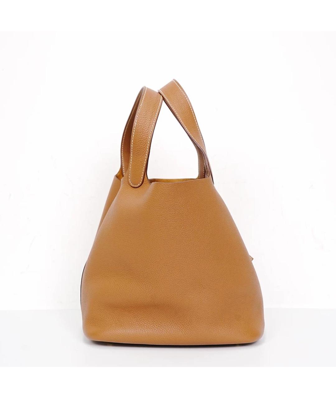 HERMES Коричневая кожаная сумка с короткими ручками, фото 6