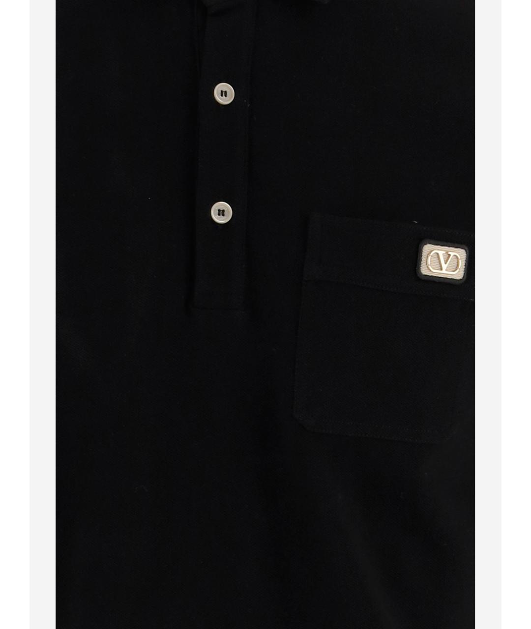 VALENTINO Черное хлопковое поло с коротким рукавом, фото 3