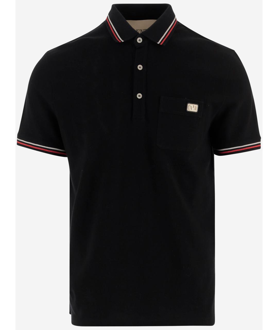 VALENTINO Черное хлопковое поло с коротким рукавом, фото 4