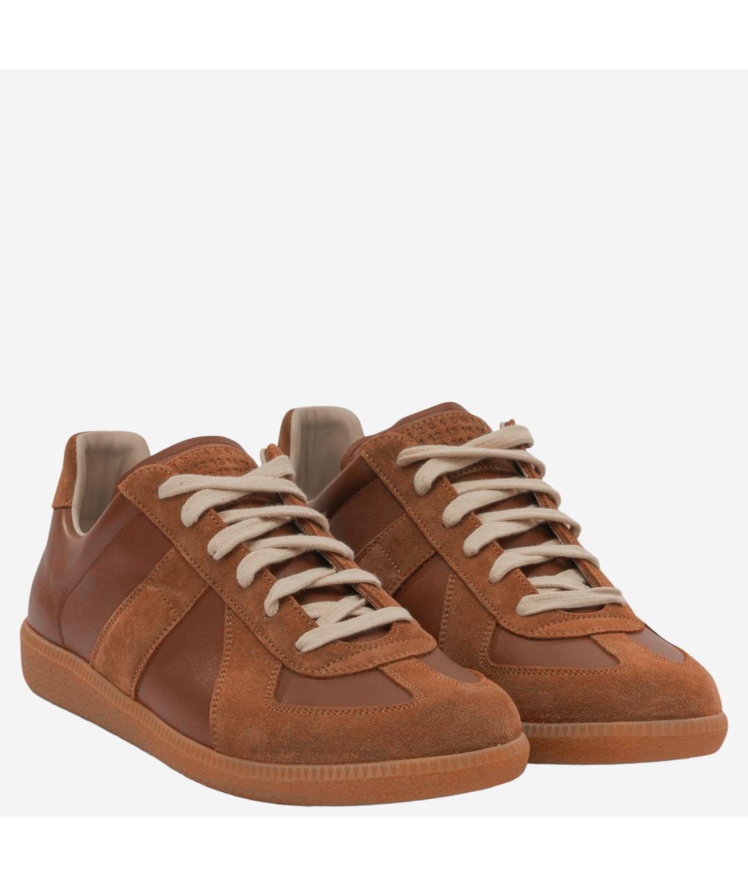 MAISON MARGIELA Коричневые кожаные низкие кроссовки / кеды, фото 2