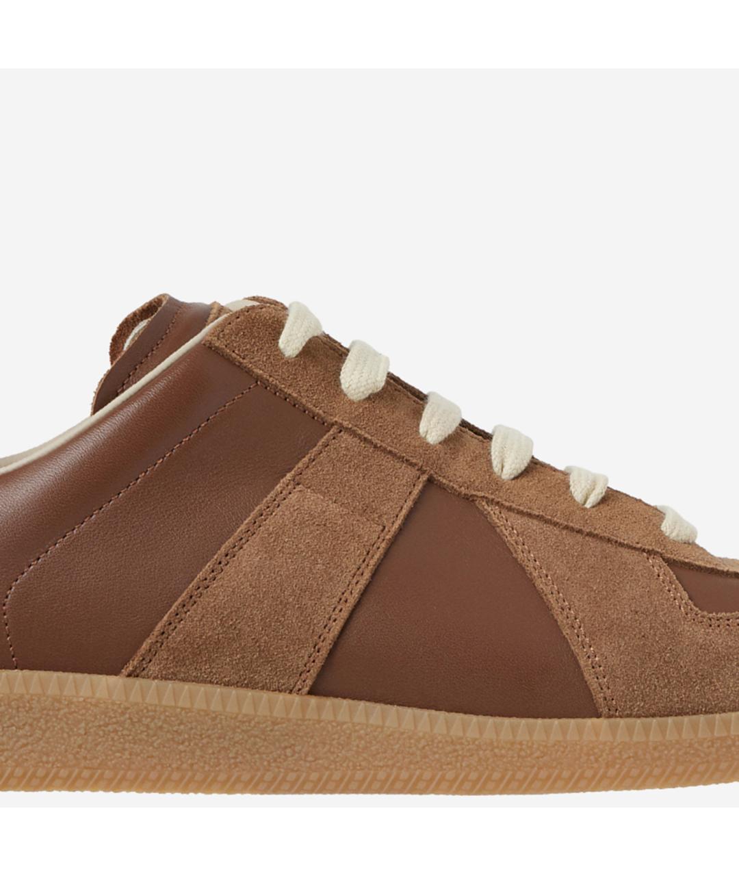 MAISON MARGIELA Коричневые кожаные низкие кроссовки / кеды, фото 5