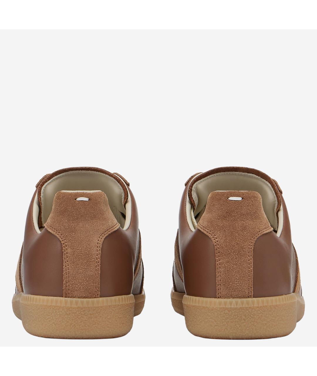 MAISON MARGIELA Коричневые кожаные низкие кроссовки / кеды, фото 3