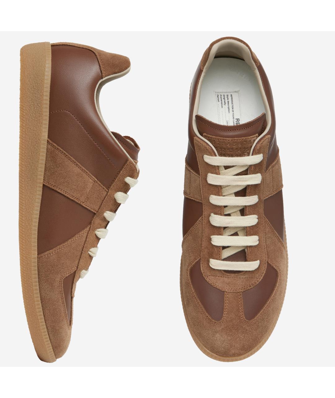 MAISON MARGIELA Коричневые кожаные низкие кроссовки / кеды, фото 4