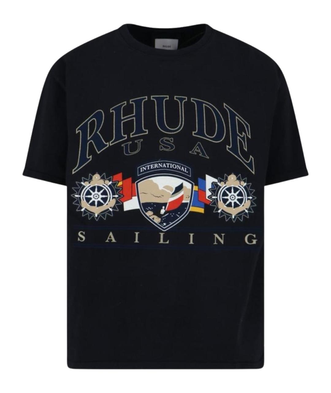 RHUDE Черная хлопковая футболка, фото 1