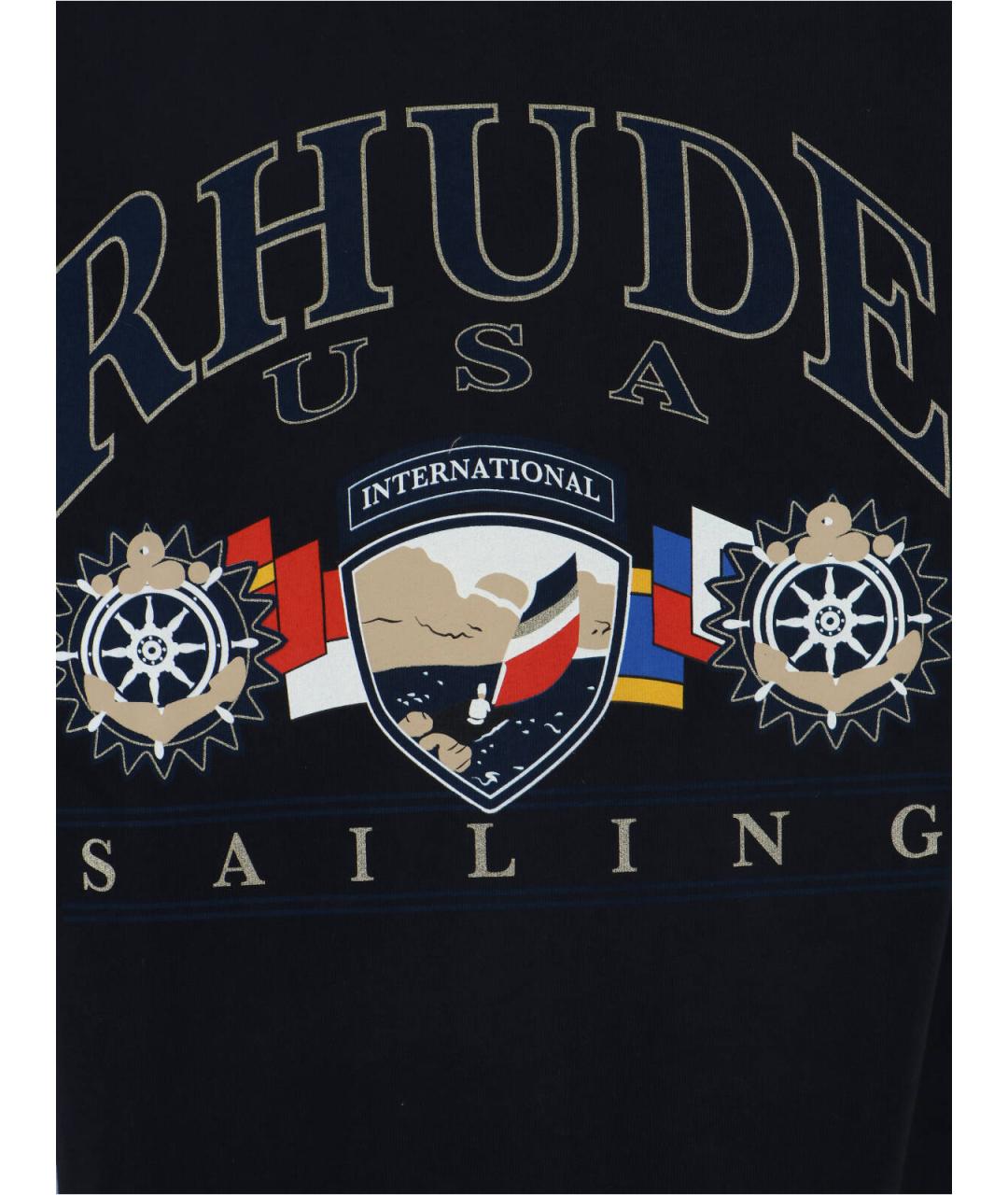 RHUDE Черная хлопковая футболка, фото 3