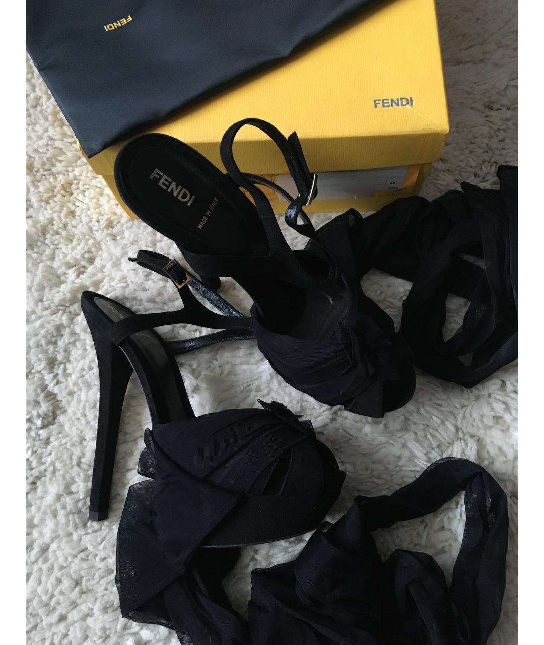 FENDI Черные замшевые босоножки, фото 4