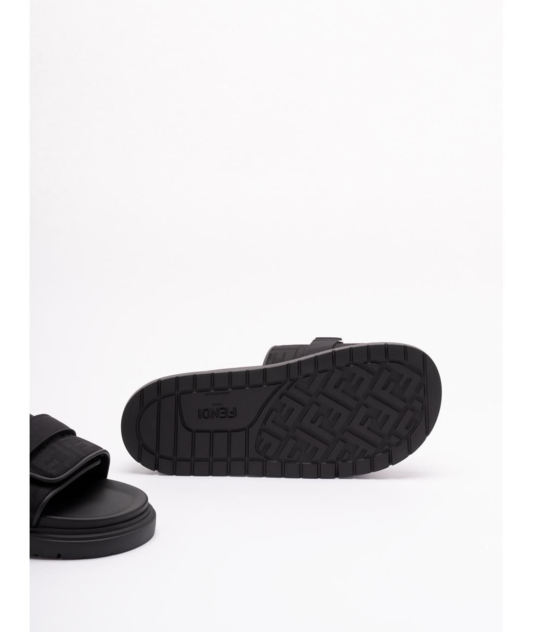 FENDI Черные шлепанцы из искусственной кожи, фото 4