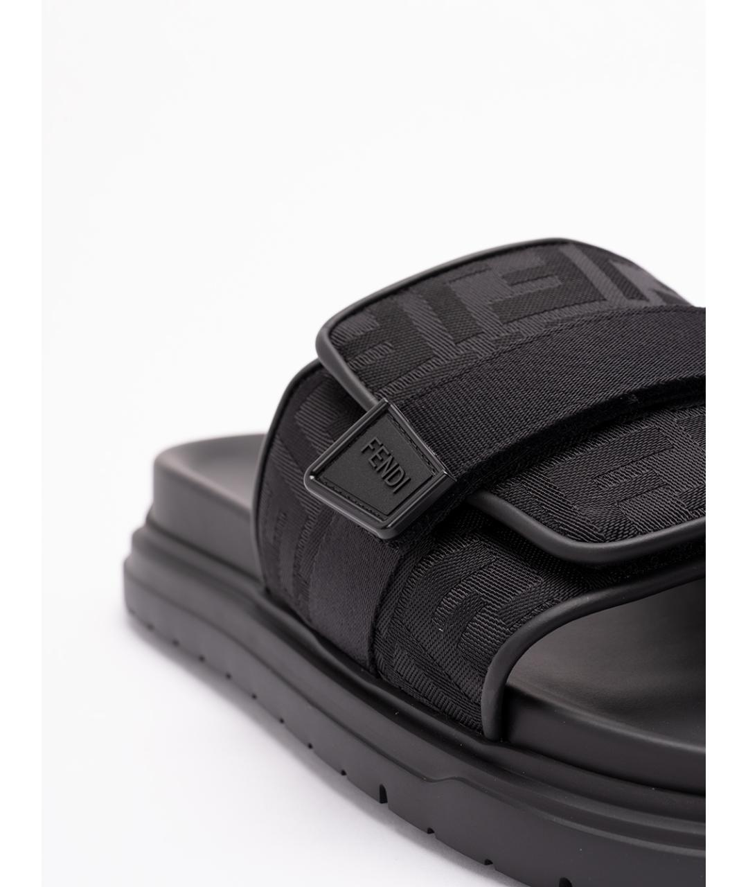 FENDI Черные шлепанцы из искусственной кожи, фото 5