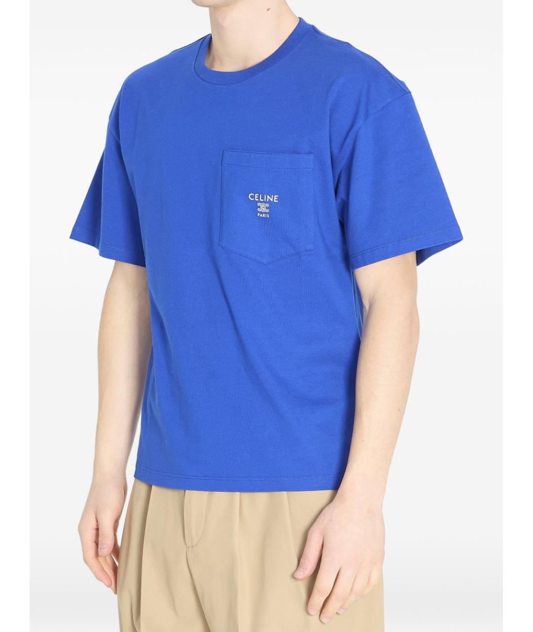 CELINE Синяя хлопковая футболка, фото 5